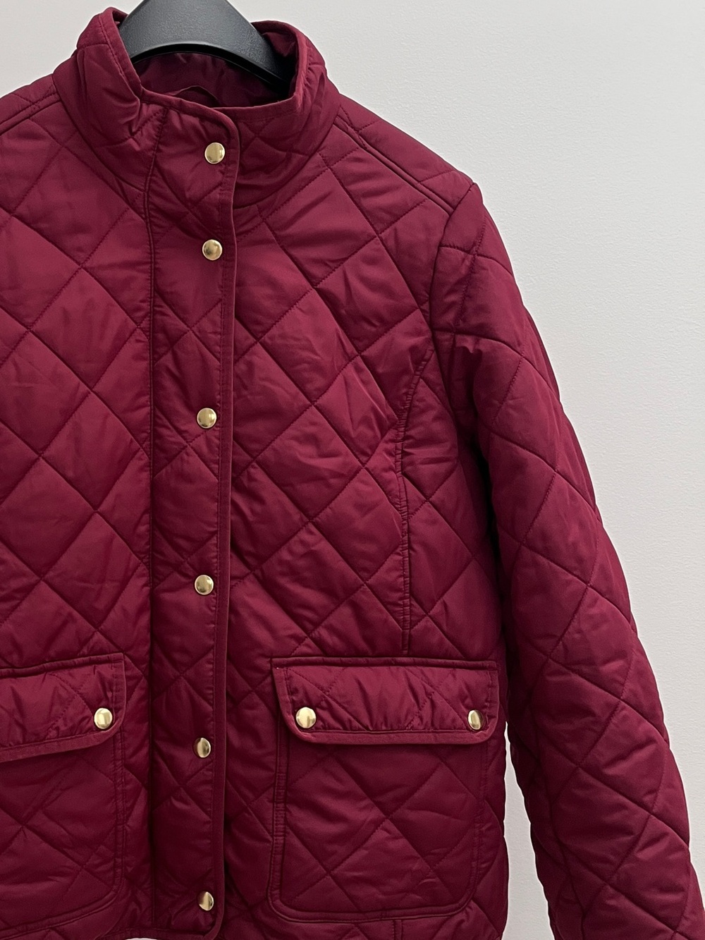 J Crew quilted jacket L dark wine chore coat barn jacket burgundy timeless